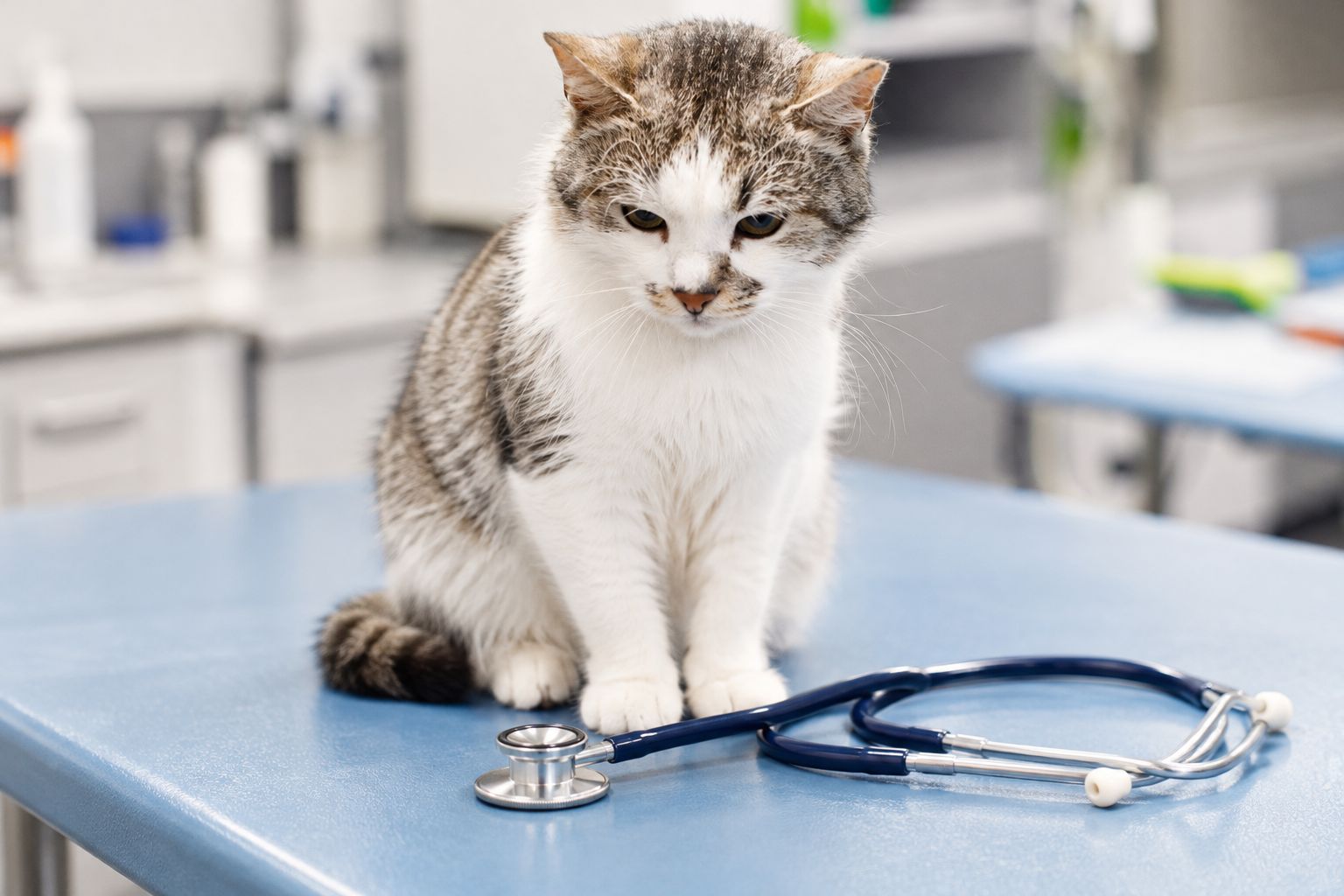 Katze mit Stethoskop in der Tierarztpraxis KI generiert